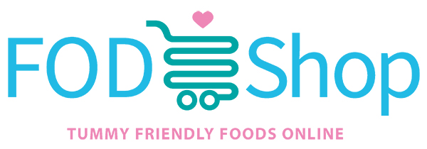 Clickable link to fodshop online store. Fodshop logo text reads tummy friendly foods online.
